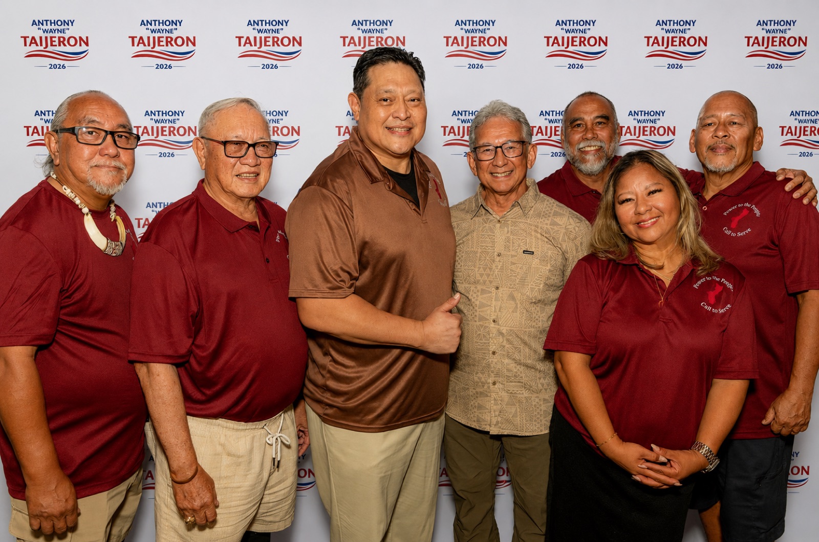 Anthony Taijeron with supporters at a campaign gathering