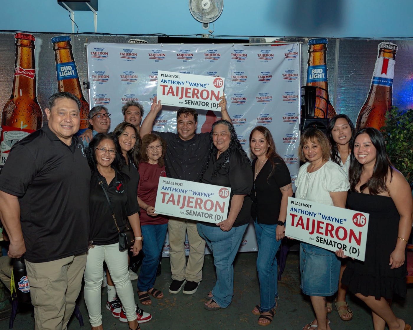 Anthony Wayne Cruz Taijeron with supporters at the Gudtaym Fundraiser